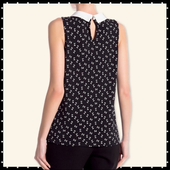 🆕 CYNTHIA STEFFE Black PeterPan Ditsy Bows Collar Top NWT - Picture 3 of 5